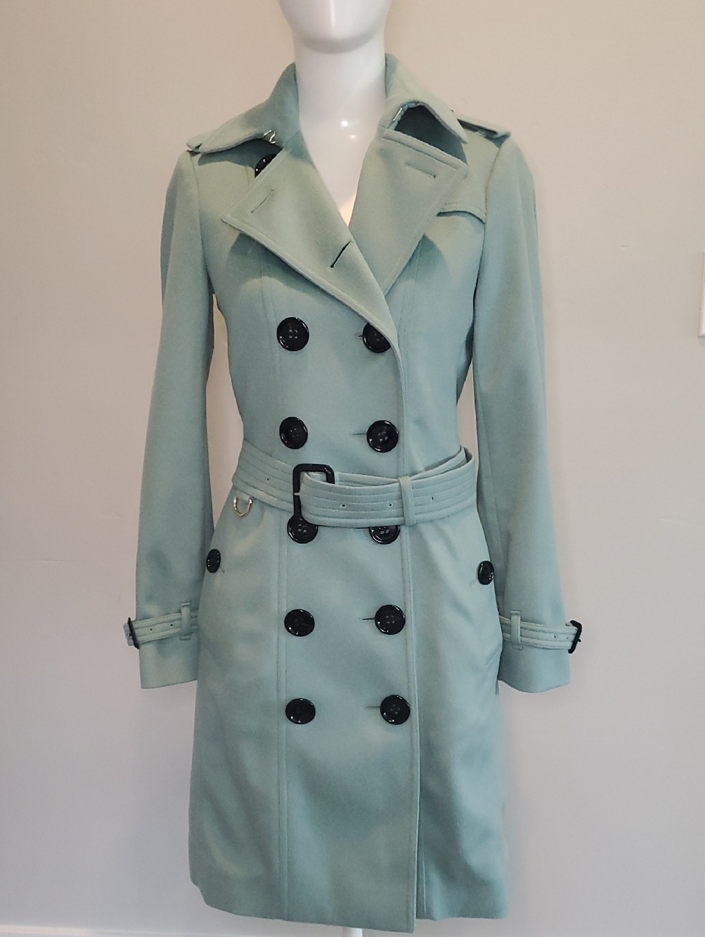 Burberry Mint Green Double-Breasted Trench Coat
